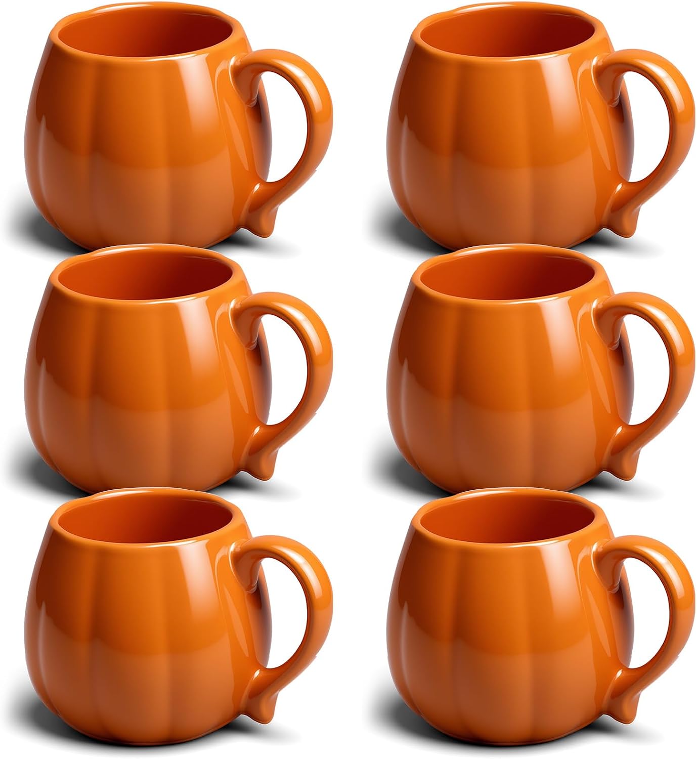 6 Pcs 14 oz Pumpkin Mug Ceramic Coffee Mug Fall Halloween Thanksgiving Autumn Pumpkin Shape Cup with Handle for Halloween Party Decoration