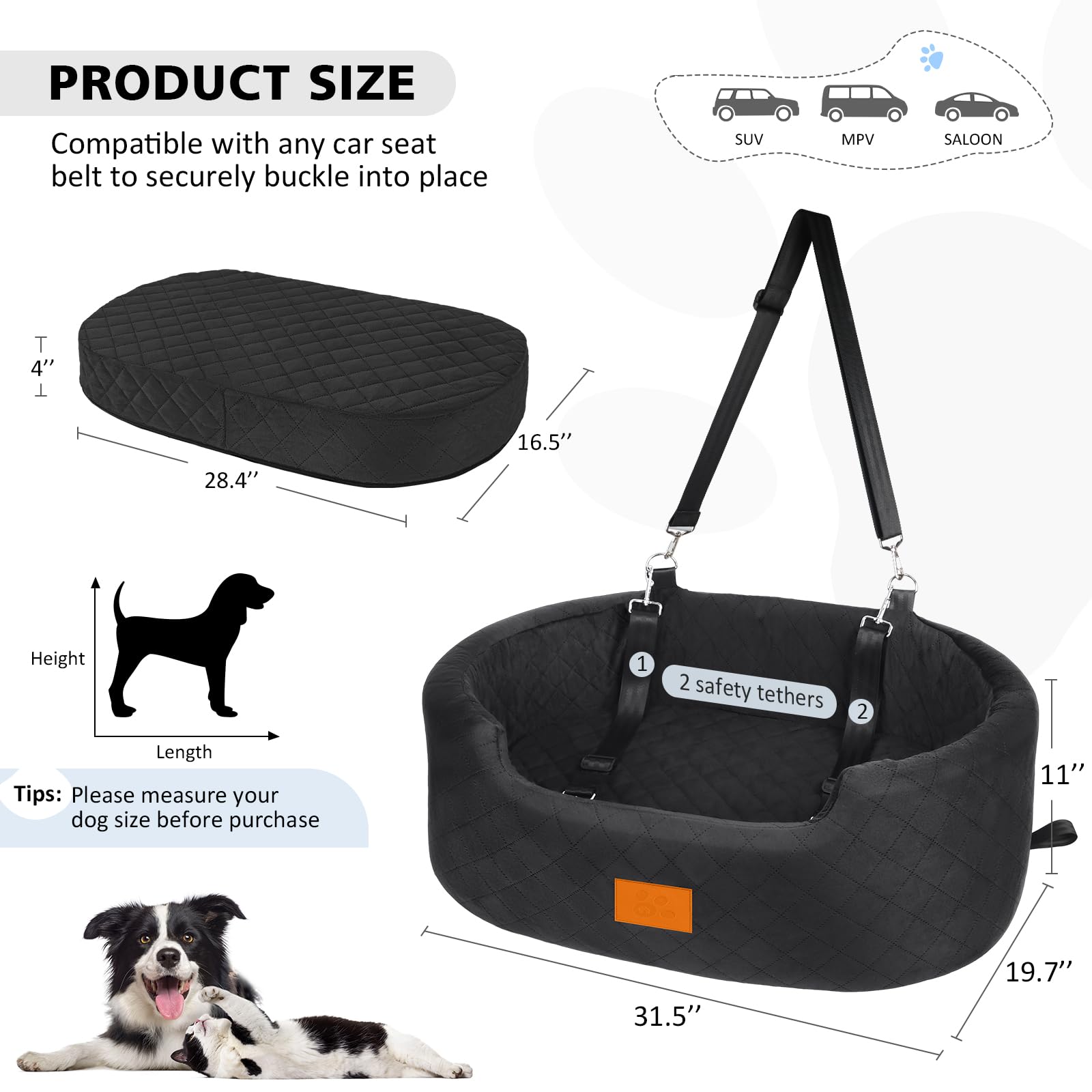 Verhoogde hondenautostoel voor kleine honden tot 12 kg - Veiligheid en comfort in de auto
