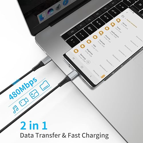 Miniatura 4 de Cable USB C a USB C de 2 pies, paquete de 3 cables de carga USB C a C trenzados de 60 W3A tipo C a tipo C, cargador de coche de carga rápida para