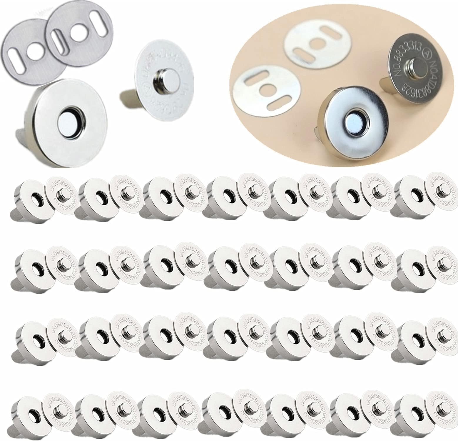 DZTIAN 50 Sets 14mm Silver Magnetic Button Clasp Snaps Great for Sewing Craft Leather Clothes Purses Bags with Washer Nickel
