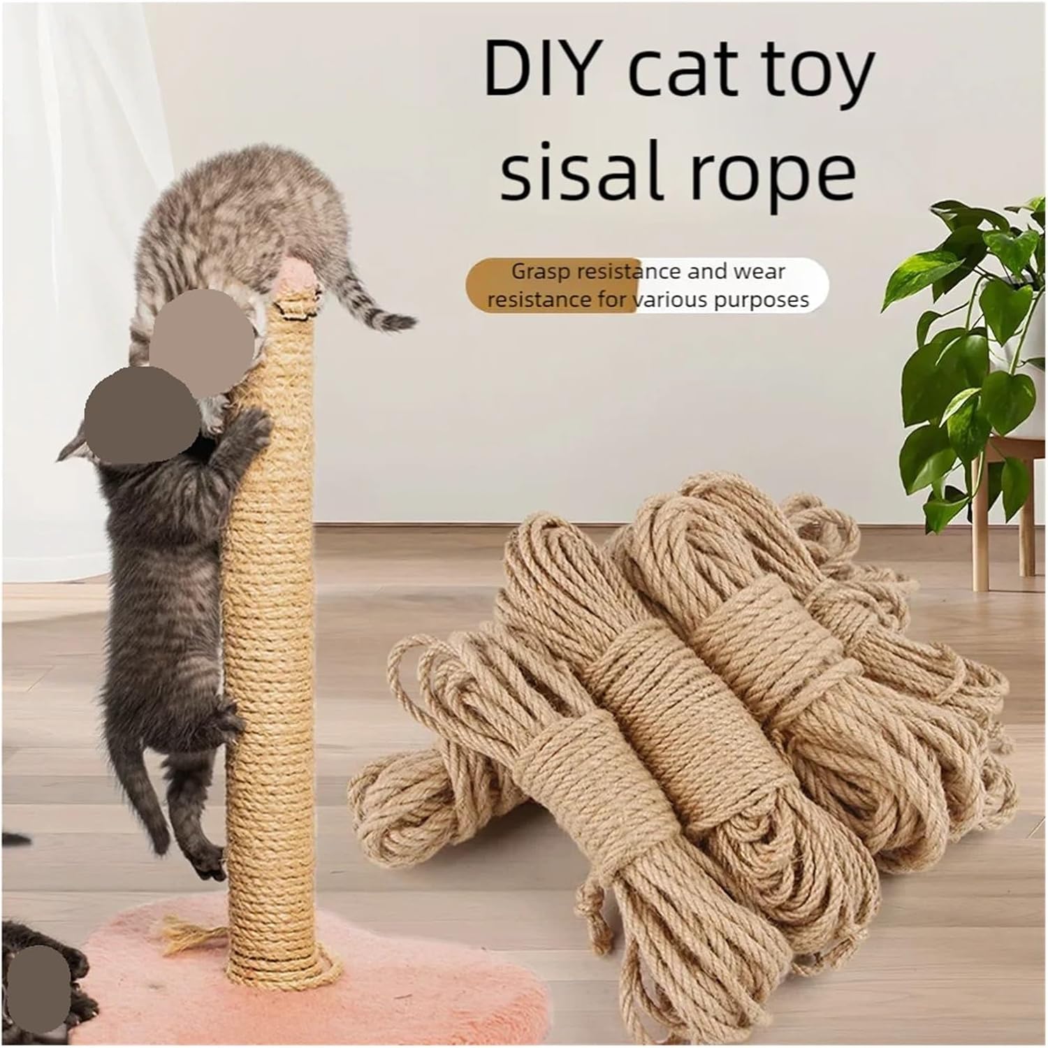 Genérico Twisted Jute Rope DIY Cat Scratcher Replacement Tree Climbing Frame Binding Durable Scratching Toy Pet Supplies(6mm,20m)