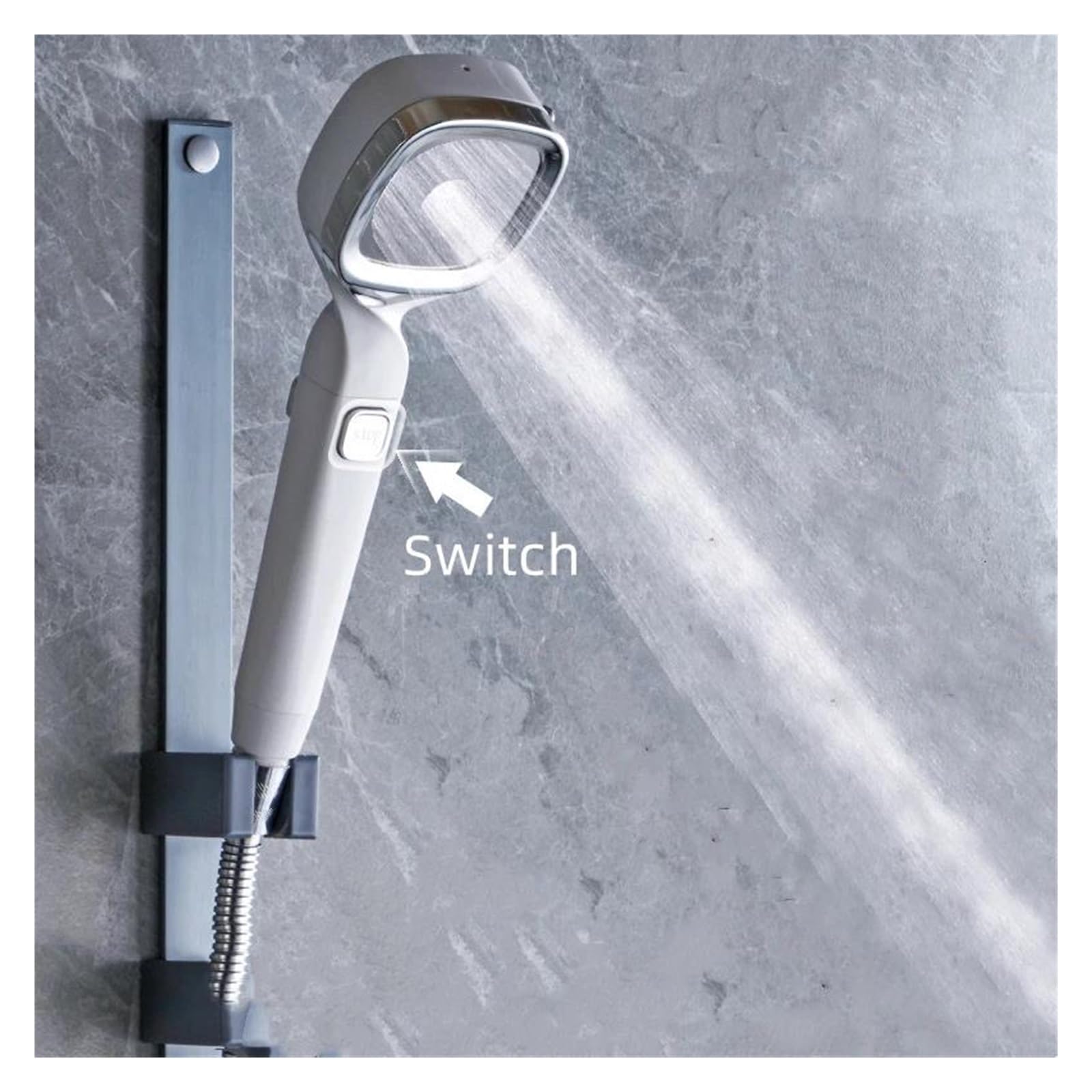 Soffione doccia ad alta pressione con 4 modalità, pulsante di accensione/spegnimento, ugello doccia regolabile, filtro per risparmio idrico(Sliver with 5 filter)