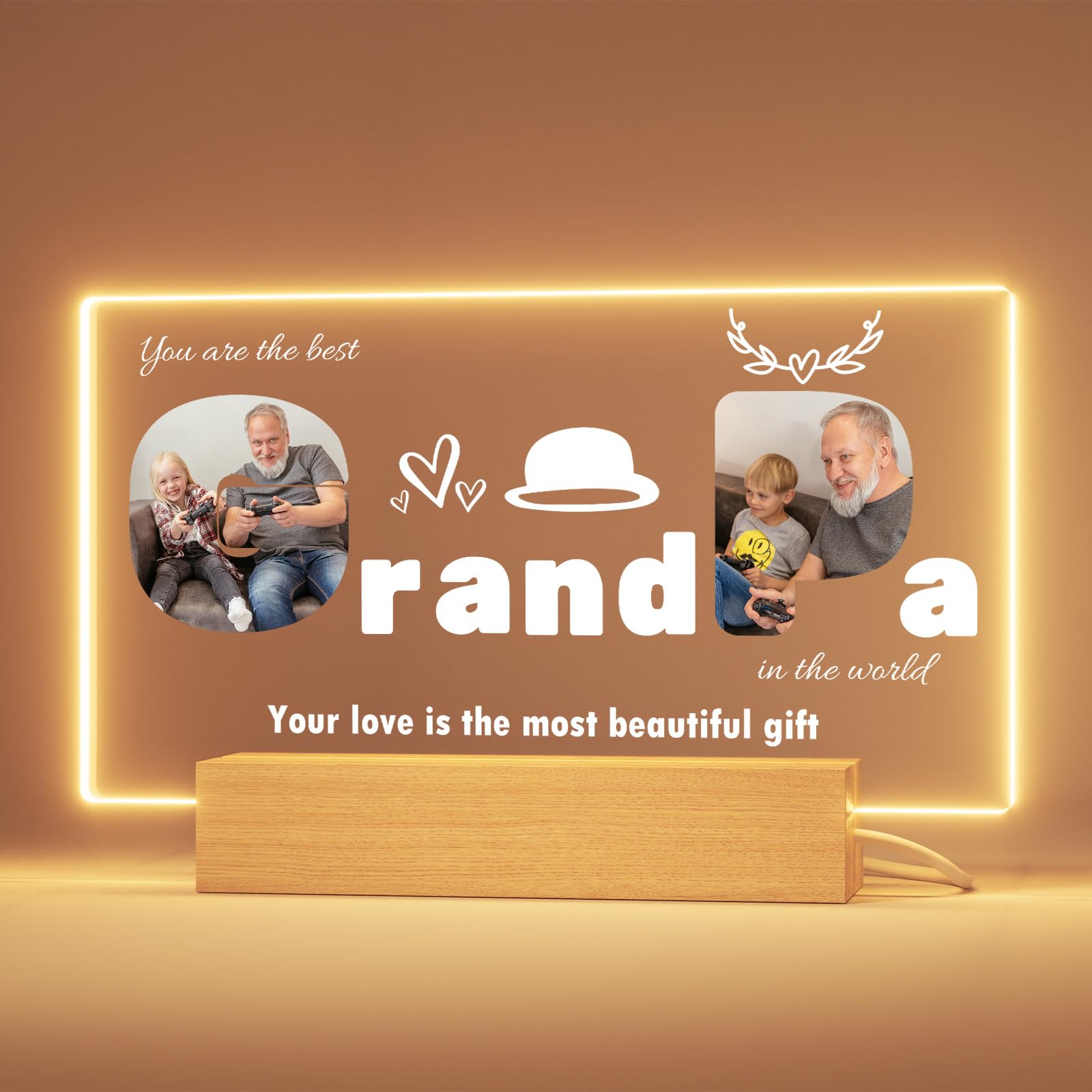 Greatminer Personalised Gifts for Grandpa - Customised Grandad Photo Album, Optional LED Lighting, Birthday Presents for Grandfather from Grandchildren โ image 1