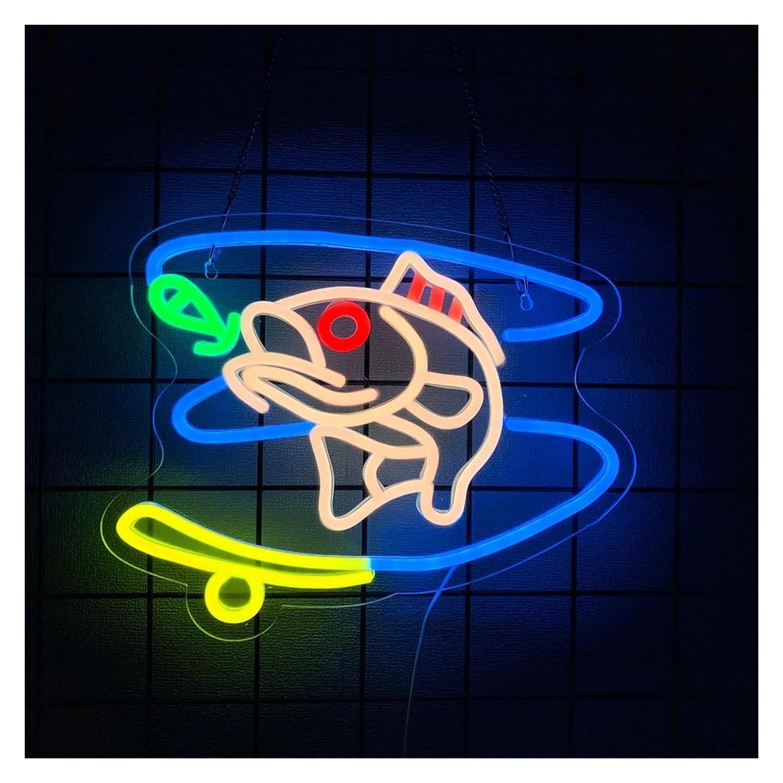 SHOUXI Sign Lamp Fishing Neon Sign for Wall Decor,Funny Light for Fisherman Fishing Club Ocean Theme Home Decorative Lamps 35cmх26.5cm