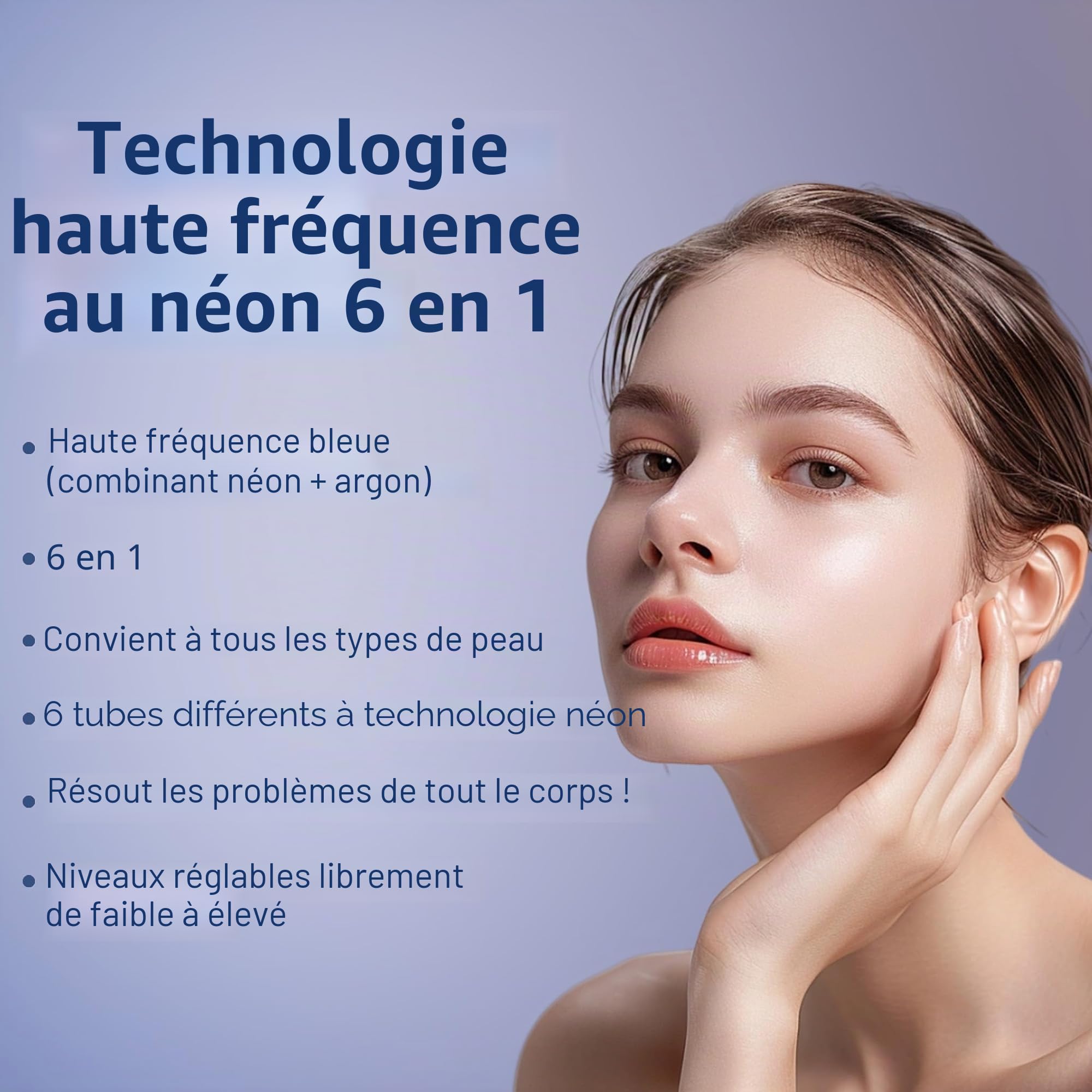 Bâton à haute fréquence pour le visage, 6 néons argon haute fréquence HF, appareil portable à haute fréquence, raffermissement de la peau, acné, anti-rides, yeux gonflés, soin du corps, masseur facial