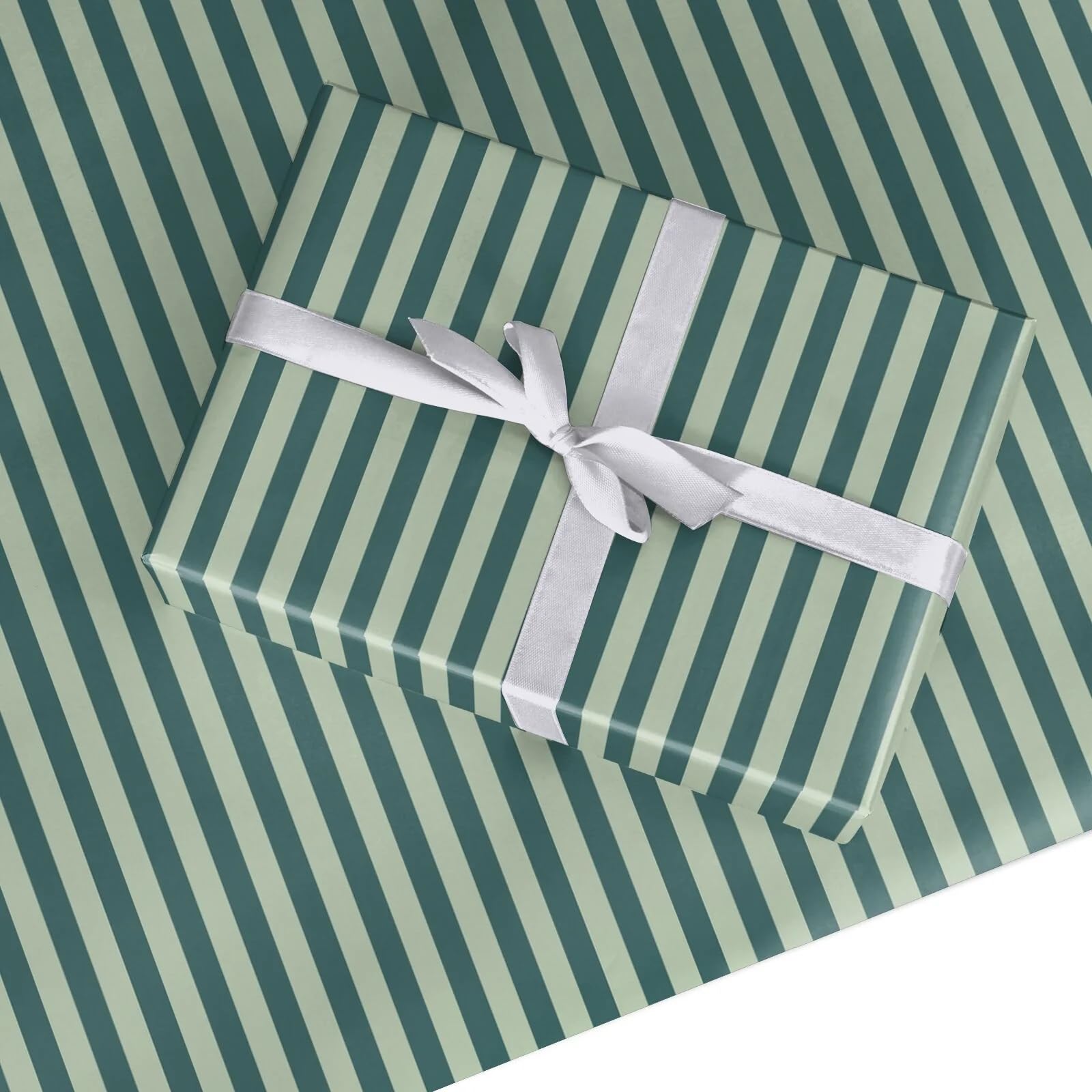 Forest Green Striped Wrapping Paper – Gift Wrap for Birthdays, Christmas, Parties & Special Occasions – Chic Sage & Dark Green Design – For Men & Women - Small Roll (59.4cm x 2.2m)