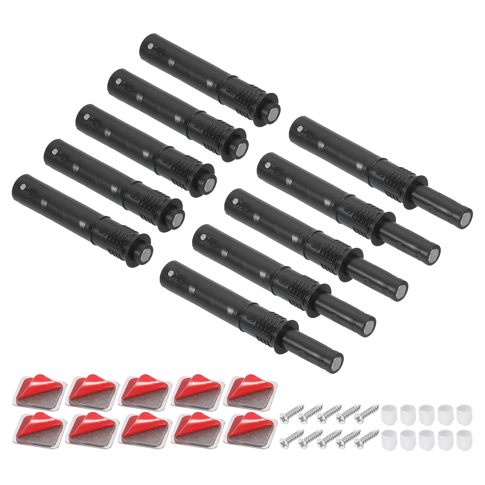 Photo 1 of uxcell 10 Pcs Magnetic Push Latches for Cabinet Door, 2.87x0.4 Inch Push to Open Door Latch Cabinet Hardware, Hidden Door Release Drawer Pull on Closet Touch, Plastic Black 73x10mm