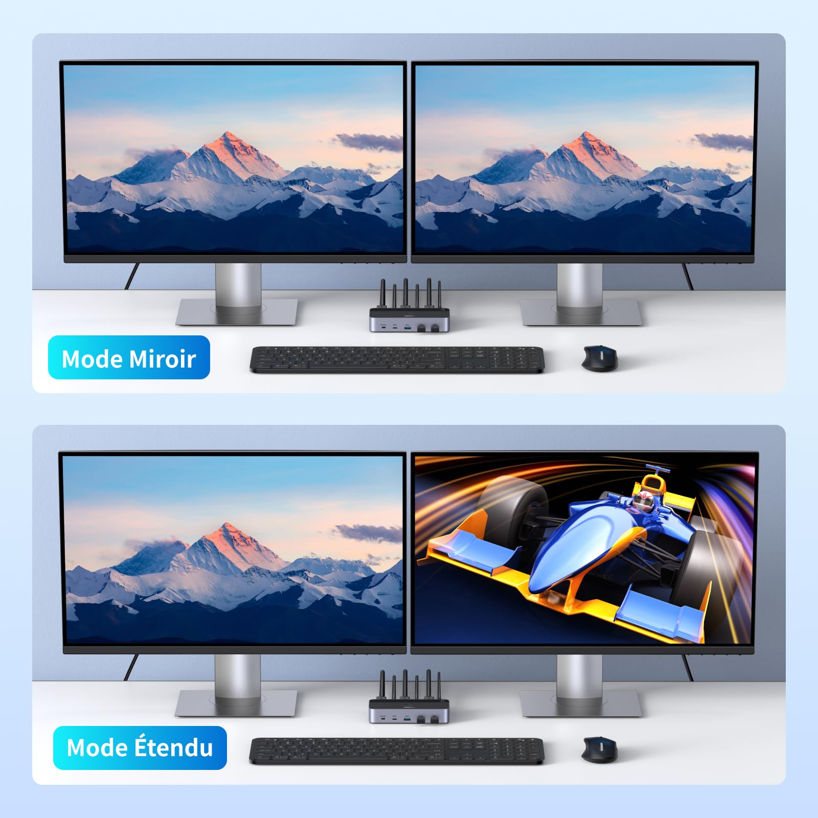 UGREEN Switch HDMI KVM 2 Entrées 2 Sorties 4K 60Hz 2 Affichage Commutateur | 4 Ports USB 3A1C 5Gbps pour Clavier Souris Disque Dur Contrôleur de Bureau Câbles HDMI Inclus