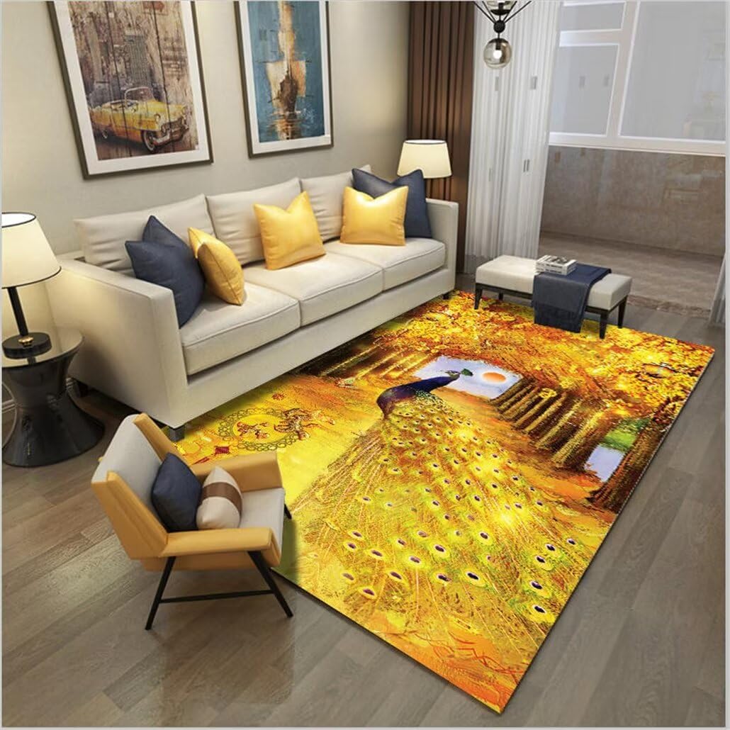 Tapis de couloir antidérapant et doux motif forêt jaune pour la sécurité des enfants