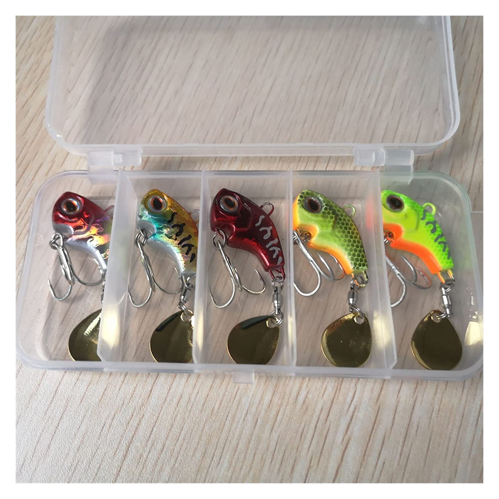 caihuashopping Señuelos de Pesca Rotación de la vibración de Metal Bait Spinner Cuchara de Pesca señuelos Jigs Trout Trout Winter Pesca Cebos Duros Tackle 5pcs Cebos Artificiales