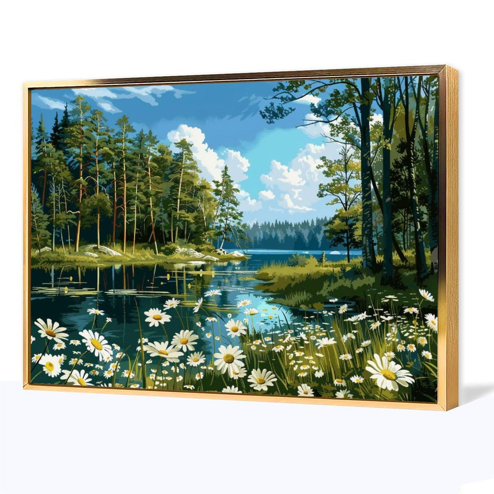 Amazon.co.jp: 絵画 森の湖と野生の花 アートパネル ポスター 魅力的な