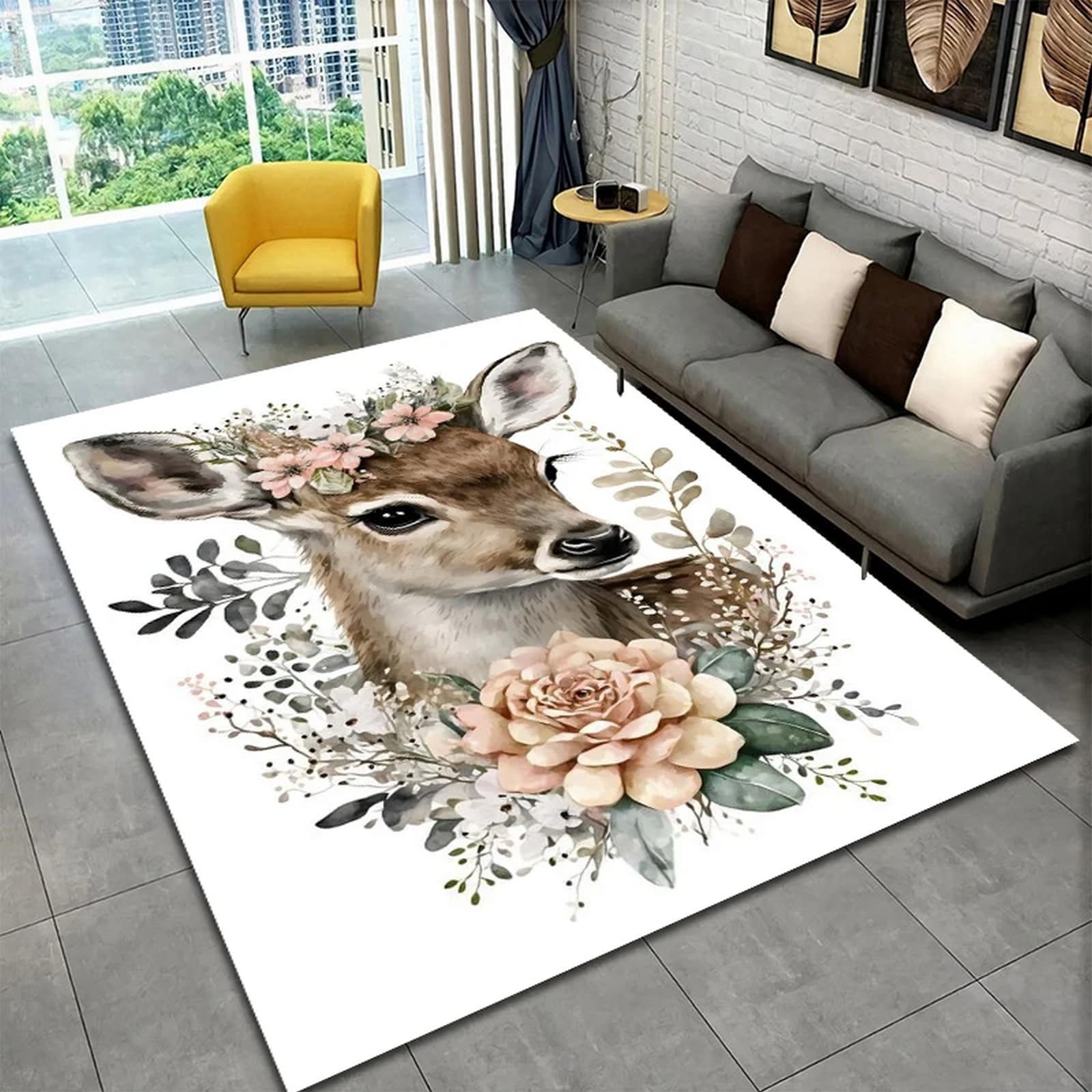 Printed Carpet 3D Animal Elk Printed Carpet,Carpet For Living Room,Carpet For Kitchen,Living Room Carpet - Polyester Soft Touch Easy Clean 60 X 120 Cm -3304603152478 — image 1