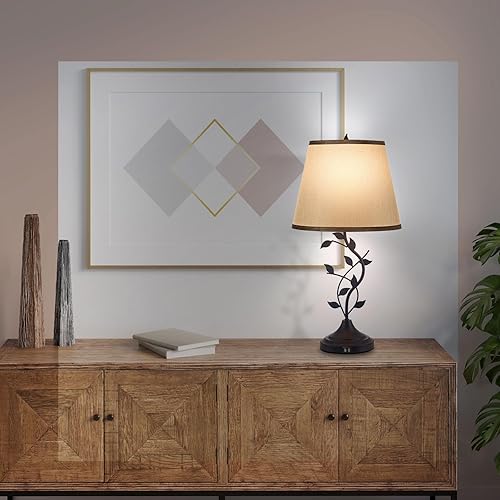 Miniatura 5 de Kakanuo Lámpara de mesa con puerto de carga USB C, lámpara de mesita de noche tradicional gris para sala de estar, lámpara de escritorio grande