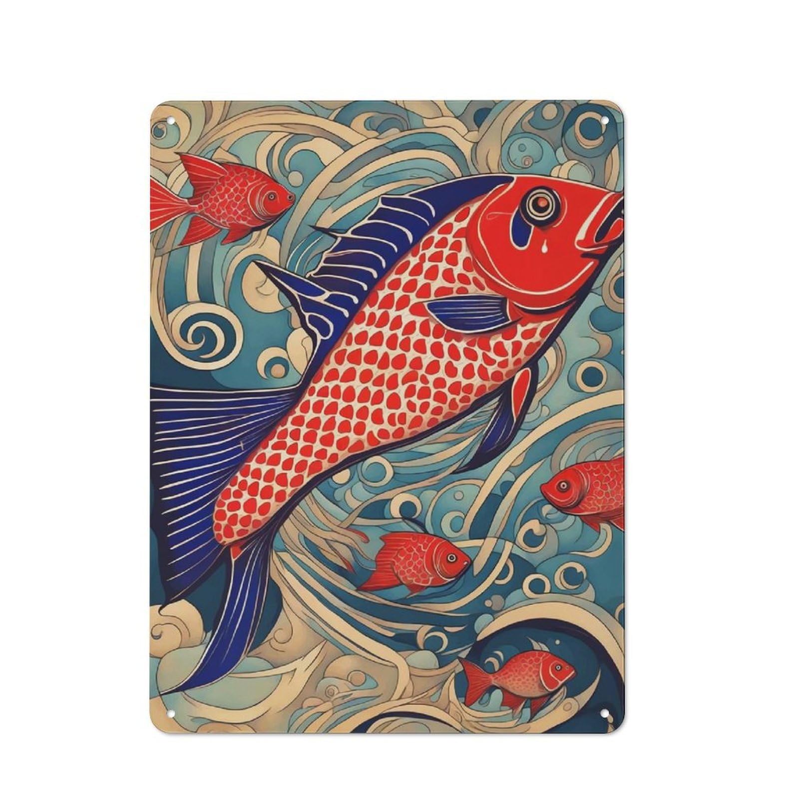 Junmoney Fish Japan Vintage Tin Sign 40X30cm With For Man Cave Or Games Room, For Games Room Collectors