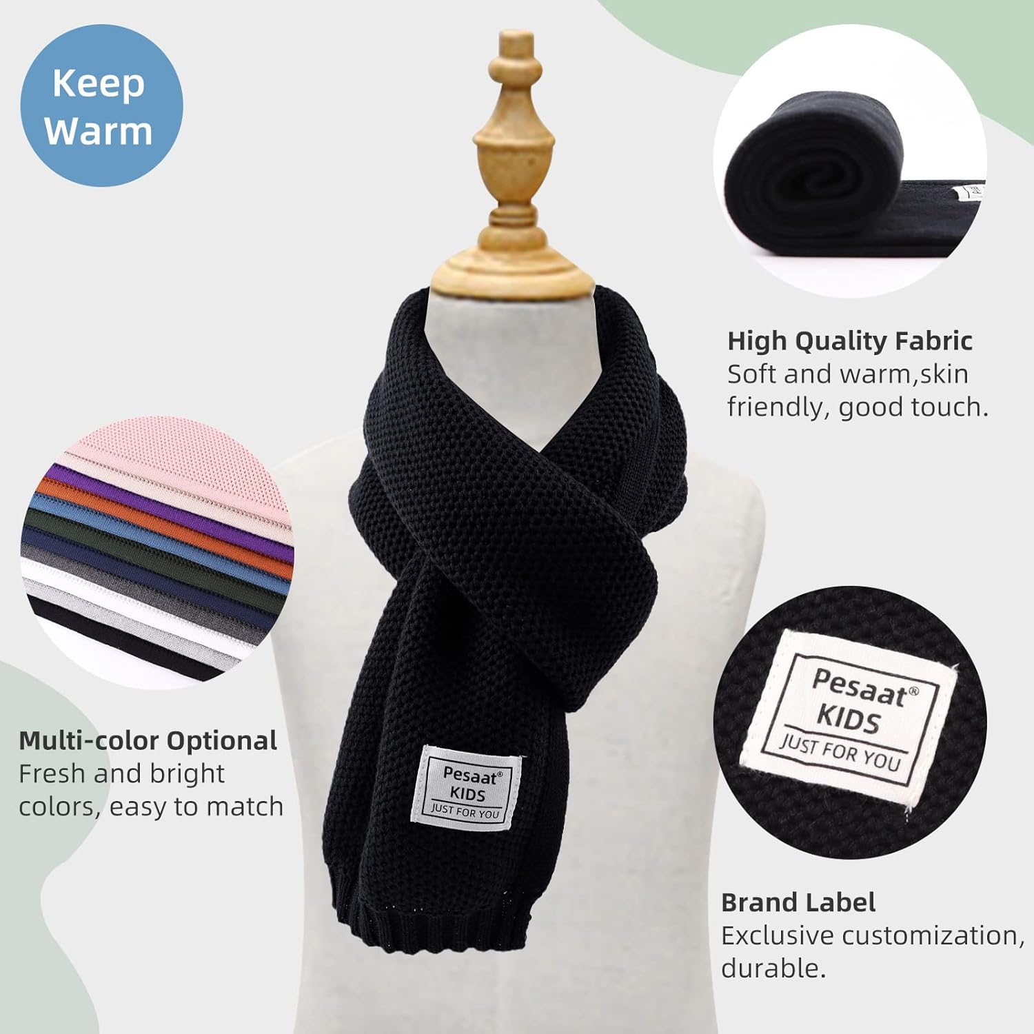 PESAAT Kids Winter Infinity Scarf Knit Toddler Boy Girls Scarves Cotton Outdoor Neck Warmer for Children 3-15 Years - Image 3