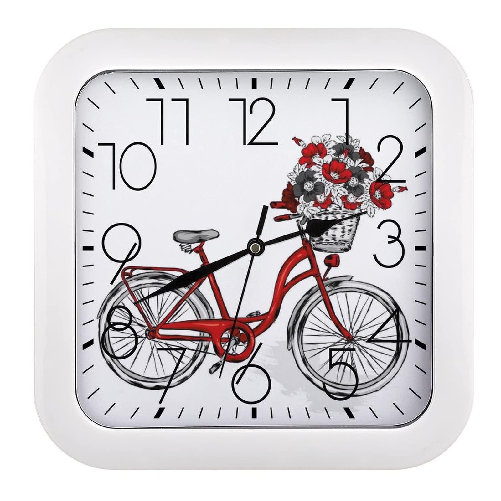 Pendule Murale Silencieuse Fleurs de Bicyclette Rouge Résout le Bruit du Tic-Tac