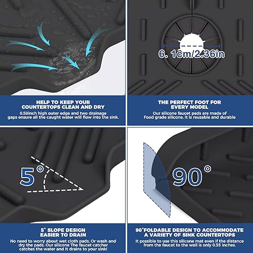 Miniatura 7 de Grifo de fregadero de cocina de 18 pulgadas, protector contra salpicaduras, tamaño grande, grifo de fregadero de silicona, tapete de secado, mango