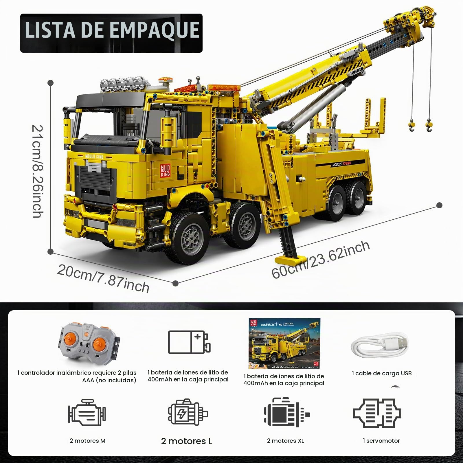 Mould King 17028 Camión de Remolque Pesado Camión de Juguete con Grúa, 4883PCS La grúa Todoterreno con Control Remoto Alto 7 Motores (Embalaje Original)