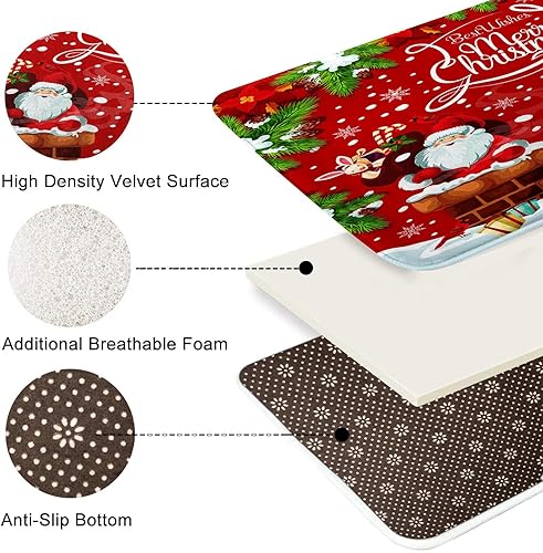 Miniatura 3 de ArtSocket Juego de 3 alfombras de baño de Navidad, tapete de baño de Navidad con diseño de muñeco de nieve rojo, antideslizante, absorbente de