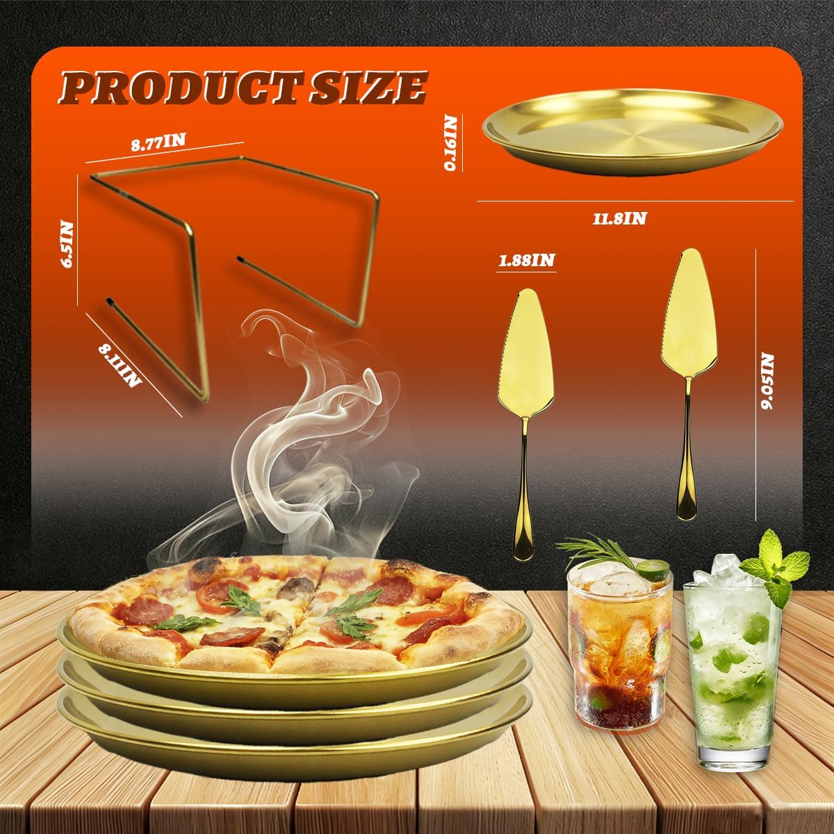 12 pcs Gold Pizza Pan Riser Stand Set,Exquisite Pizza Serving Tray,Pizza Rack Suitable for Parties, Dessert Shops, Cafes and Restaurants
