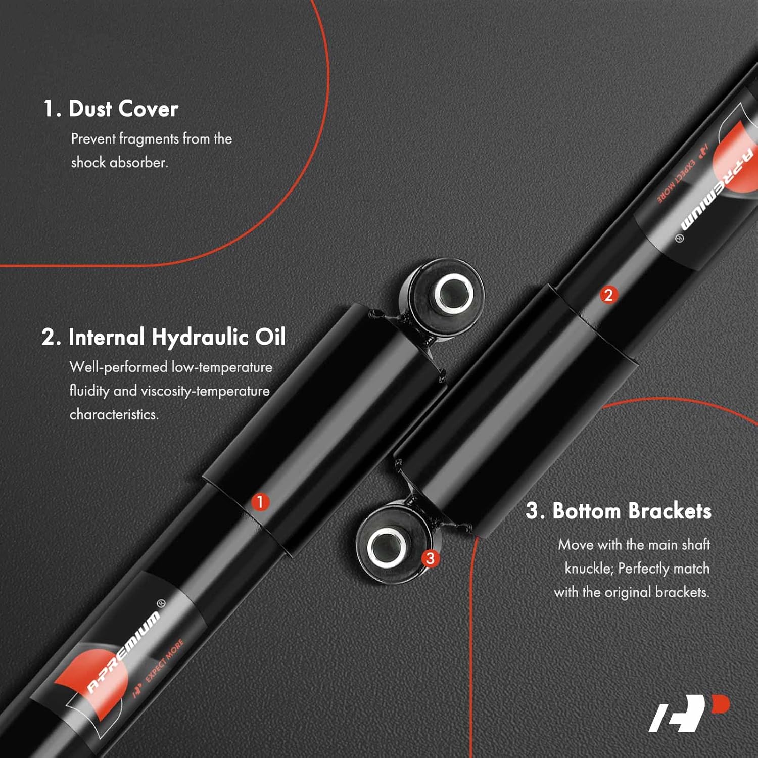 A-Premium Cab Shock Absorber Compatible with Kenworth T660 2008-2019, T680 2013-2022, T880 2020-2023, W990 & Peterbilt 348 2010-2020, 384 2010-2016, 386 2006-2016, 567, 579, 587, 2-PC Set