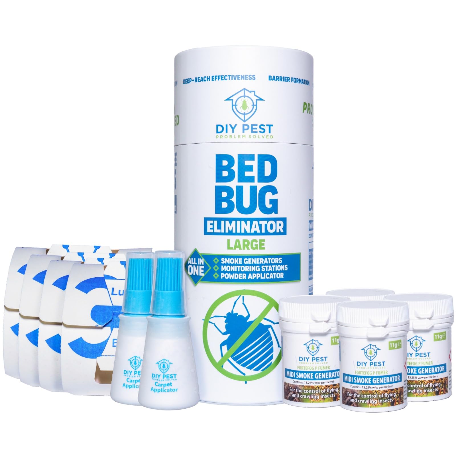 DIY PEST New Bed Bug Treatment Kit - Powerful Bedbug Killer for Complete Home Eradication - 4 Foggers, 4 Monitoring Stations, PPE, Carpet Applicator, Safe for Children & Pets, Fast-Acting, Easy to Use