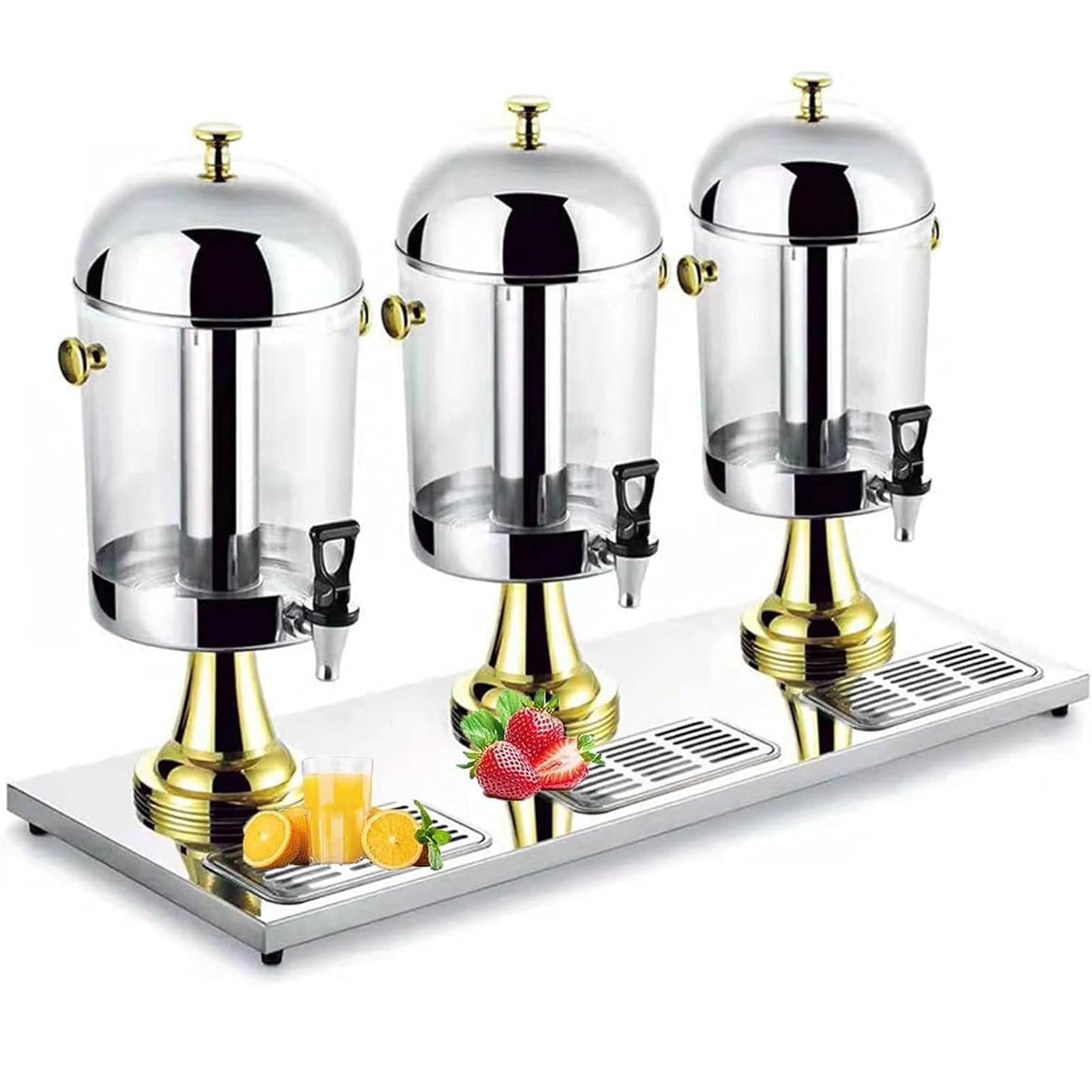 Dispensador de bebidas de acero inoxidable de triple boquilla de 24 litros con recipiente de hielo integrado, dispensador de bebidas comercial para fiestas, bufés de desayuno y bares