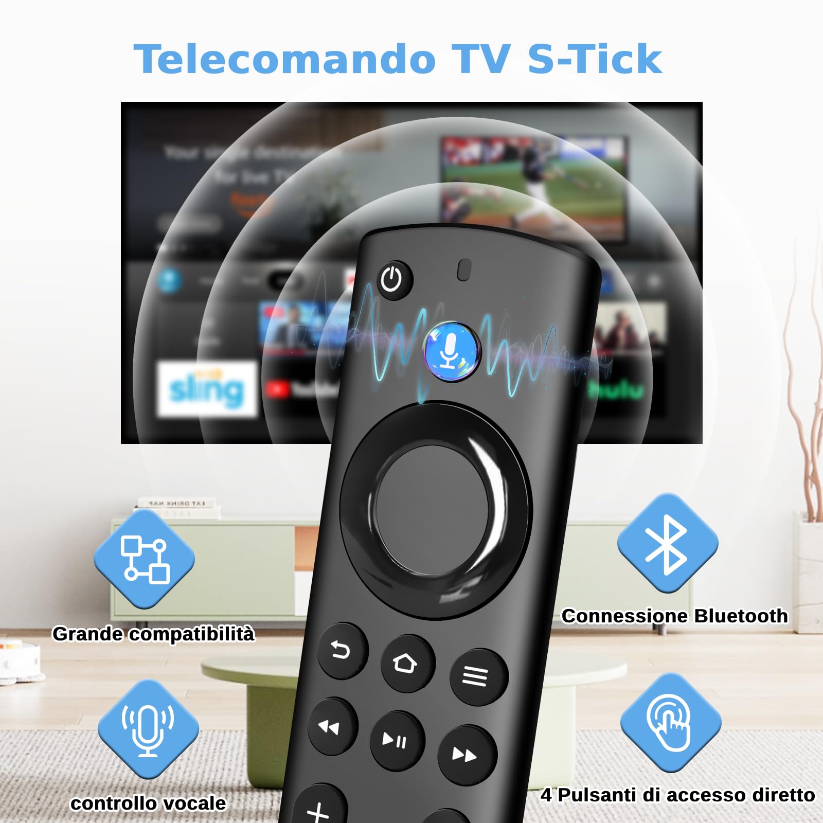 Telecomando Vocale Sostitutivo 4th Gen per AMZ Smart TVs-Stick(2nd Gen & 3rd Gen)/Lite,4K,4K Max,Per AMZ Smart TV Cube (2nd Gen & 3rd Gen) TVs