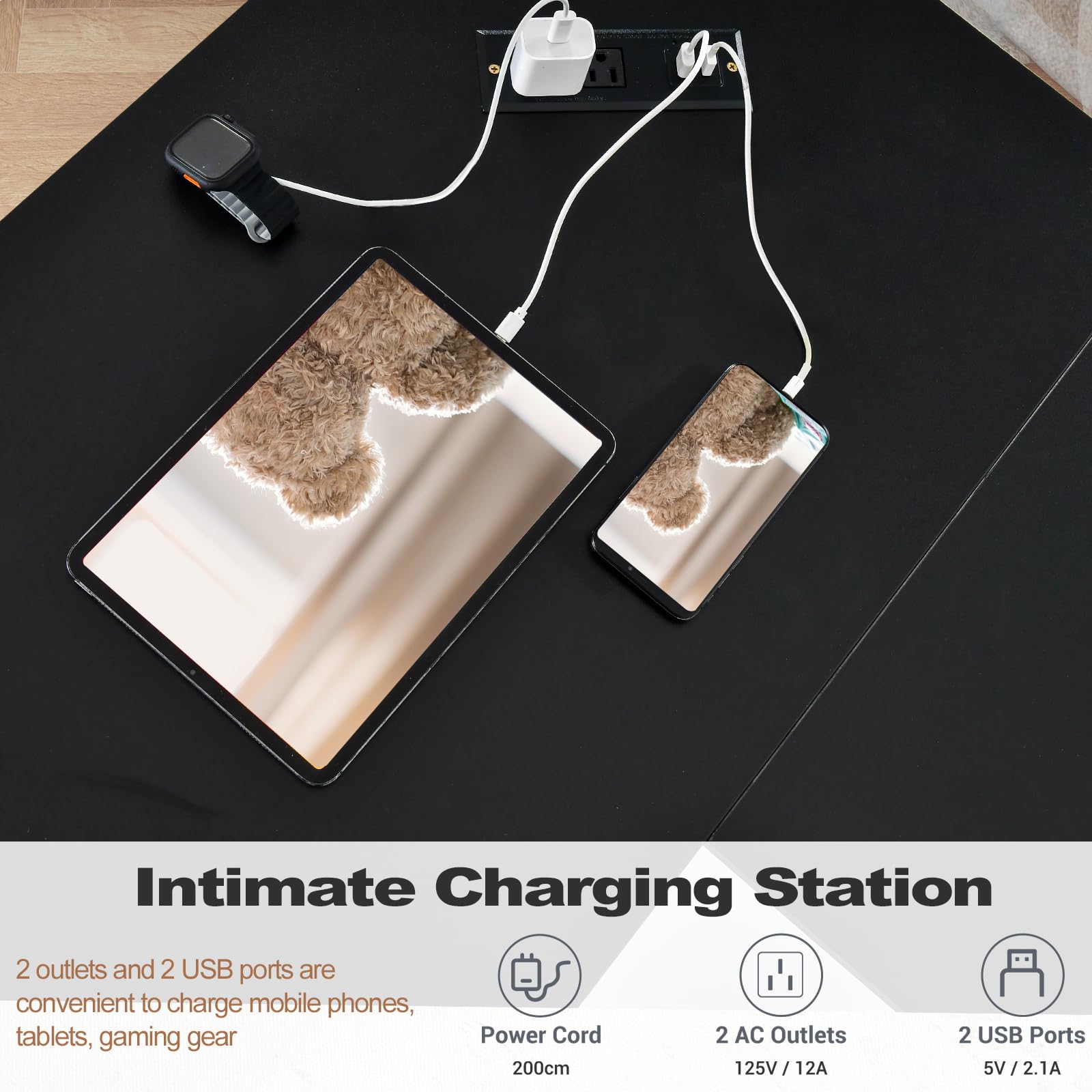 LIFEZEAL Scrivania Ufficio a Forma di L con Multipresa, Stazione di Ricarica, Scrivania Angolare, Porta 2-3 Computer, CPU, Postazione di Lavoro, Telaio in Metallo, Max 150kg, 168x125x74,5cm, Nero