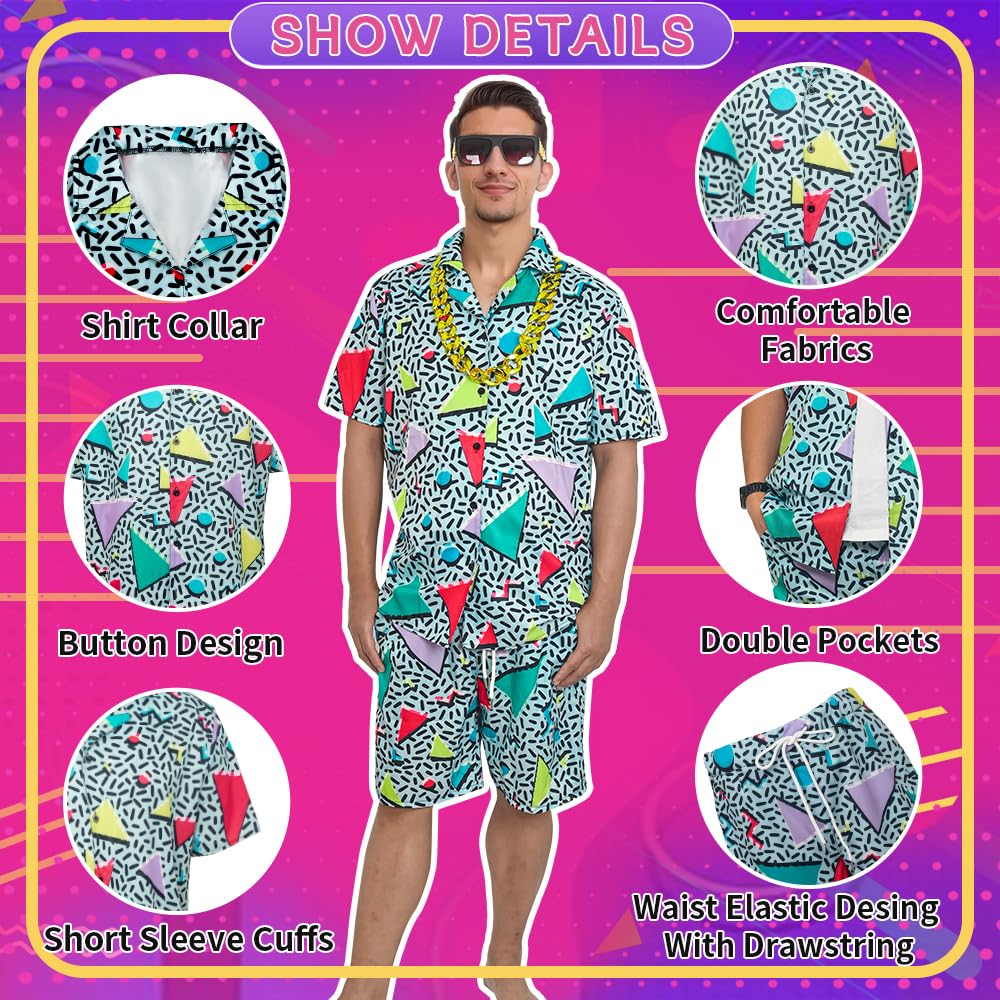 Set di magliette e pantaloncini da uomo anni '80 e '90, Hip-Hop, da spiaggia, jogging, costumi da bagno, carnevale, multicolore, L, EU, uomo e donna