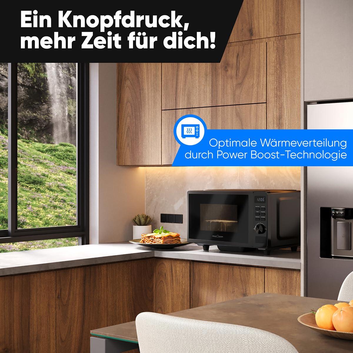 ProfiCook Mikrowelle mit Grill 20L | Mikrowelle ohne Drehteller für gleichmäßige Wärmeverteilung | Mikrowelle schwarz mit Timer und Auftaufunktion | inkl. Grillrost: 23 x 20cm,1150W | PC MWG 1278