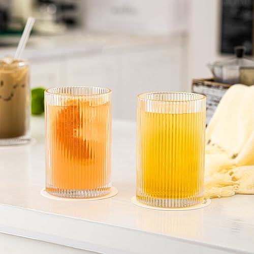 Miniatura 9 de INSETLAN Juego de 8 vasos acanalados  4 vasos grandes de 17 onzas, 4 vasos de vidrio de 10 onzas, vasos de cóctel de cristalería vintage, ideales