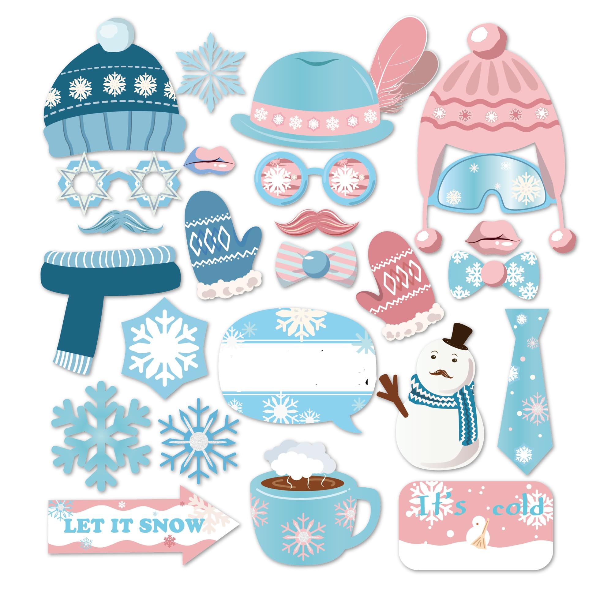 Anor Wishlife Snowman Photo Booth Props,Winter Wonderland Snow Photo Booth Props,Snow Booth Props(25CT),Snowflake Party Decoration with Stick