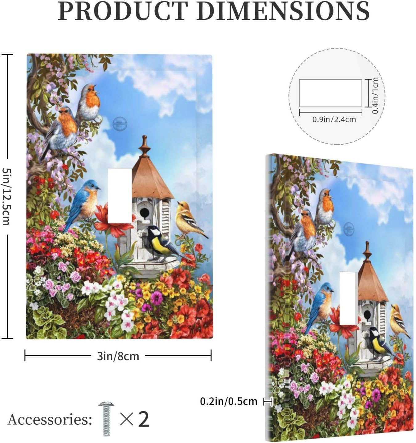 Colorful Songbird Birdhouse in Garden Flower Single Toggle Light Switch Plate 1 Gang Decorative Wall Plate Cover Electrical Switchplate Faceplate for Bedroom Room Decorate image 5
