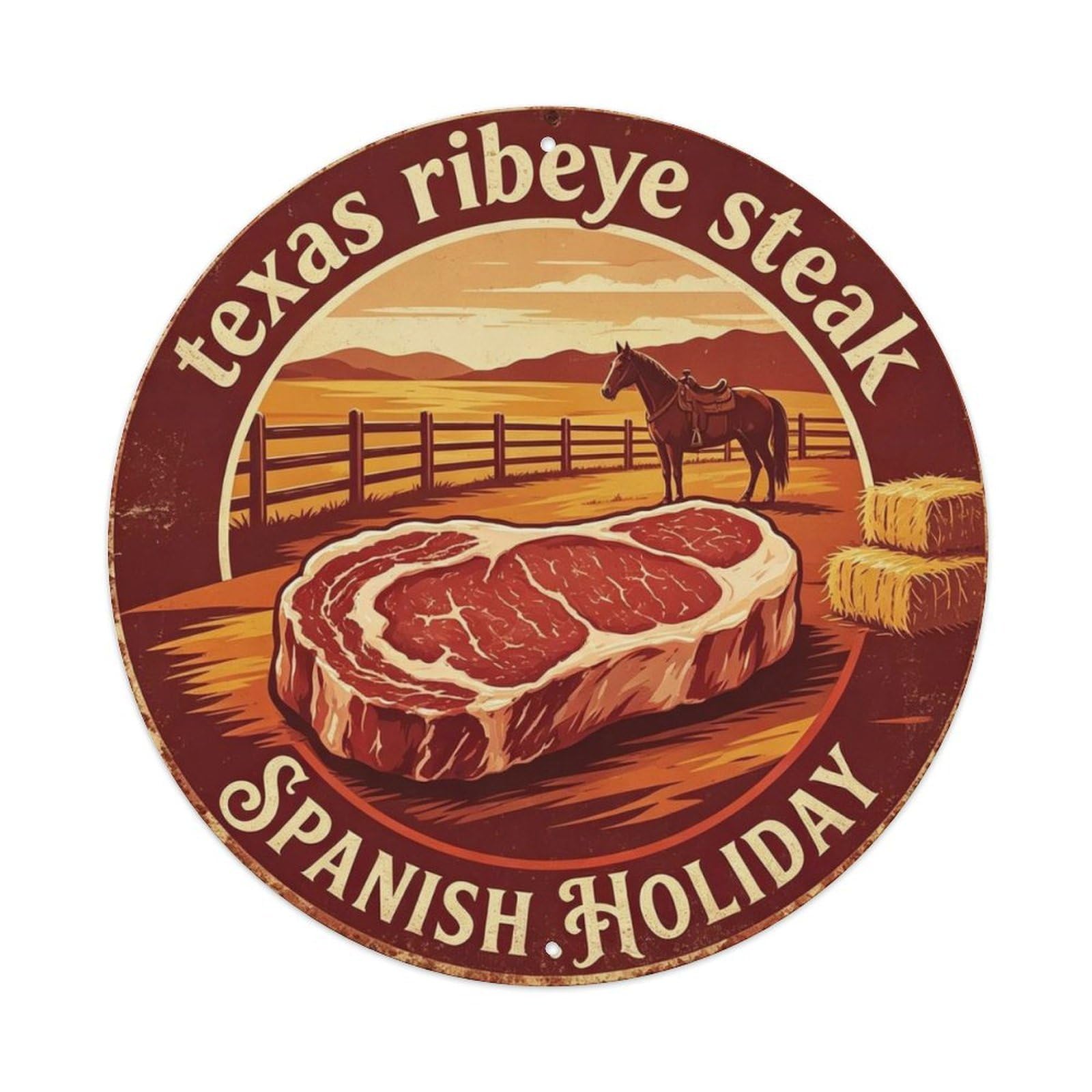 Texas Ribeye Steak Metal Tin Sign Plaque
