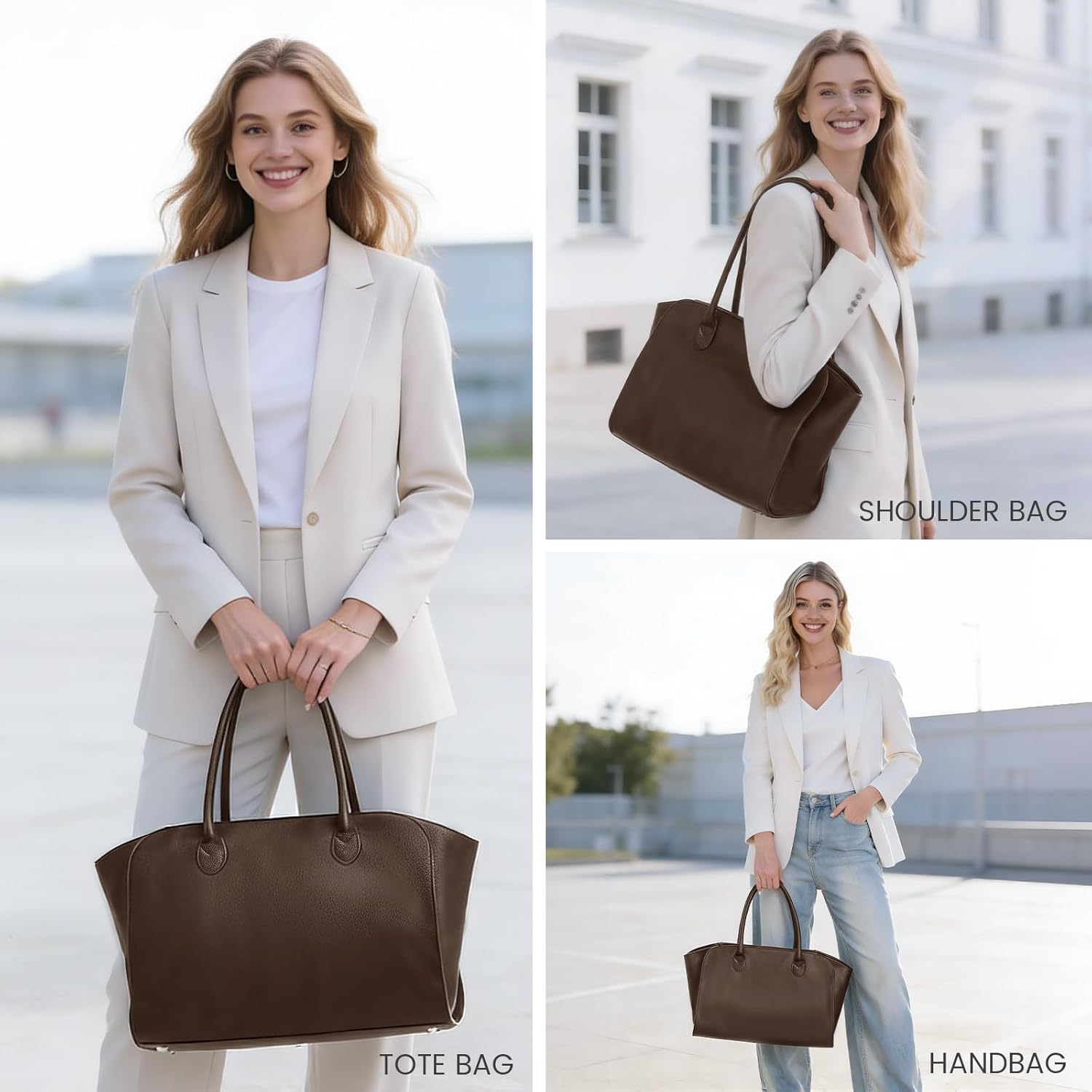 Bag Purse For Women Work Leather Shoulder Satchel Large Multiple Pockets Zippers For Gifts