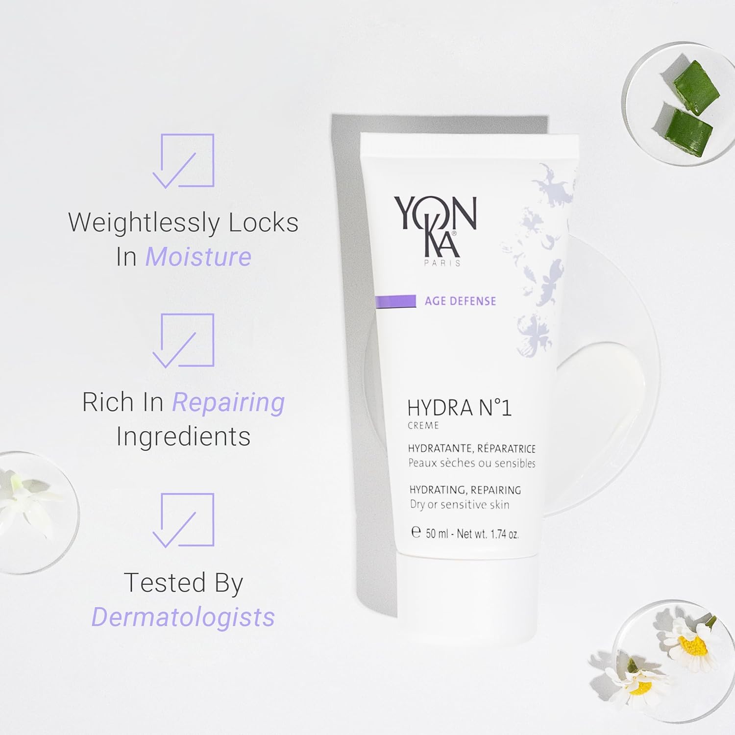 Yonka Daily Reparative Moisturizer, Hydra No. 1 Creme - Rich Anti-Aging Skincare with Hyaluronic Acid, Vitamins A, C & E for Dry Skin, Paraben-Free