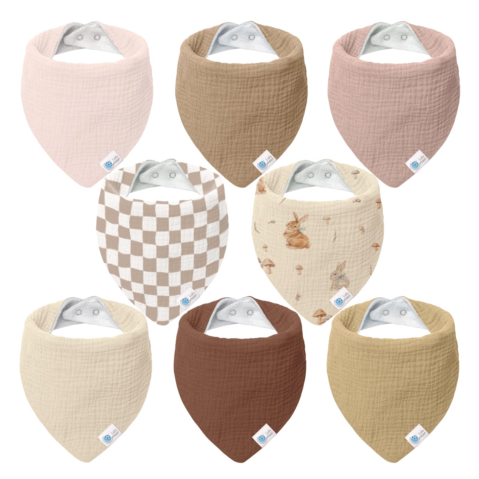lulumoon Sabberlätzchen Baby Musselin Dreieckstuch Baby für Junge und Mädchen (8, brauner Pilz)