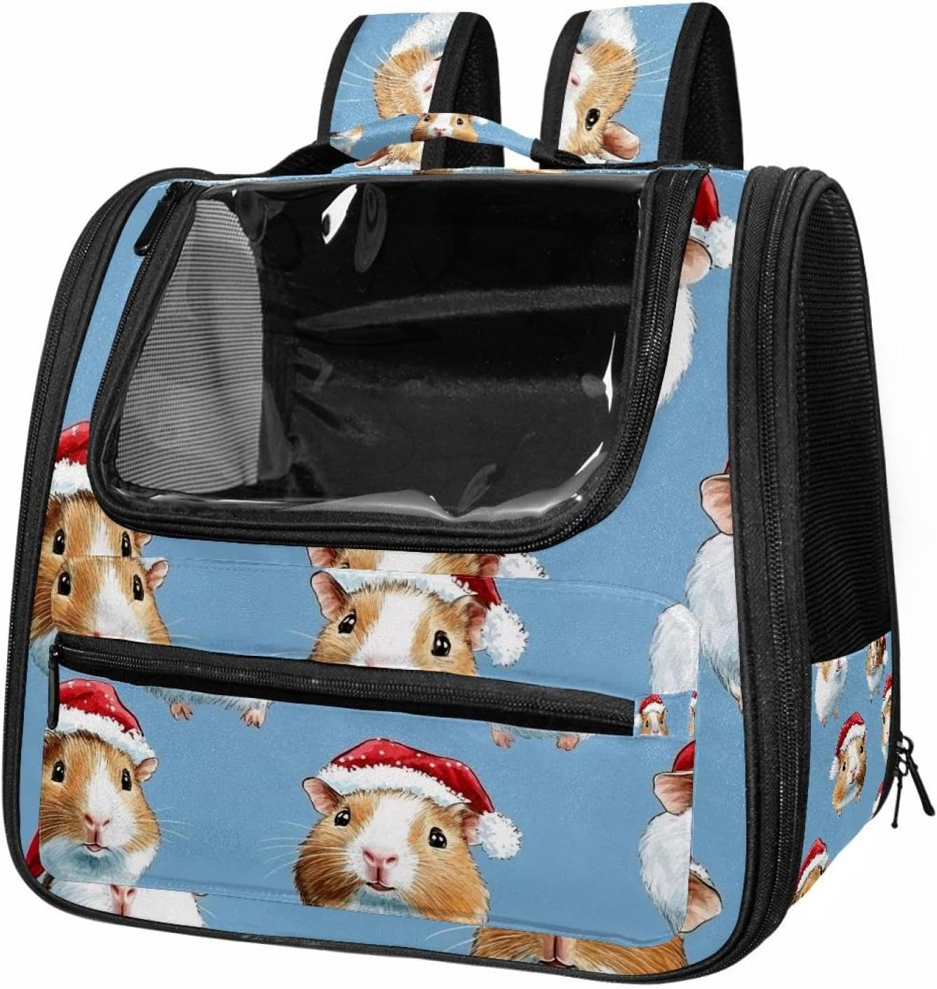 Cute Little Guinea Pigs in Santa Claus Hats Cat Backpack Carrier, Breathable Cat Carrier Large Space Bubble Pet Backpack for Kitty Small Dog