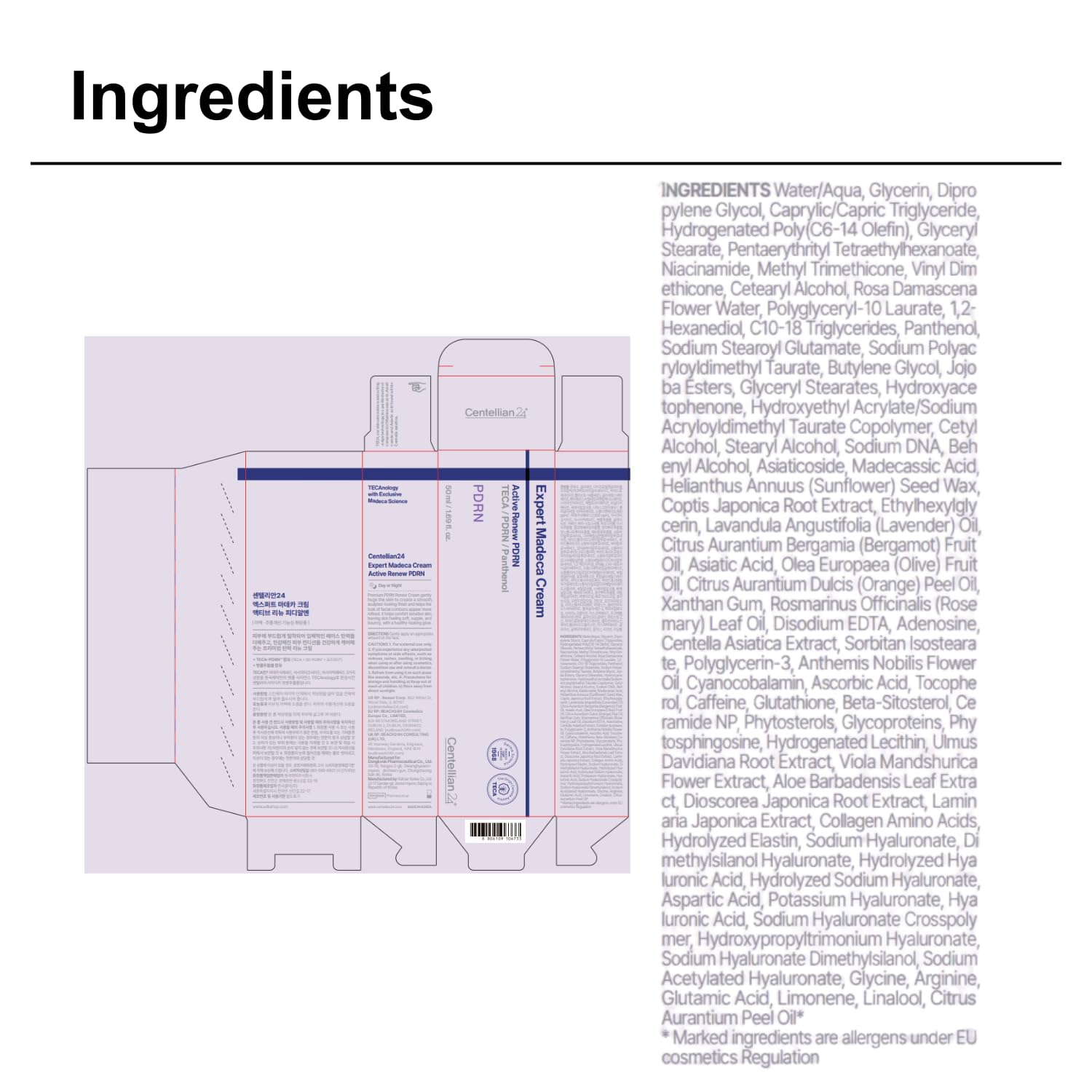 CENTELLIAN 24 Expert Madeca Cream Active Renew PDRN Crema Rassodante 50 ml – Elasticità, Lenitiva e Idratante per il Viso con TECA-PDRN, Acido Ialuronico e Glutatione, Cura della Pelle