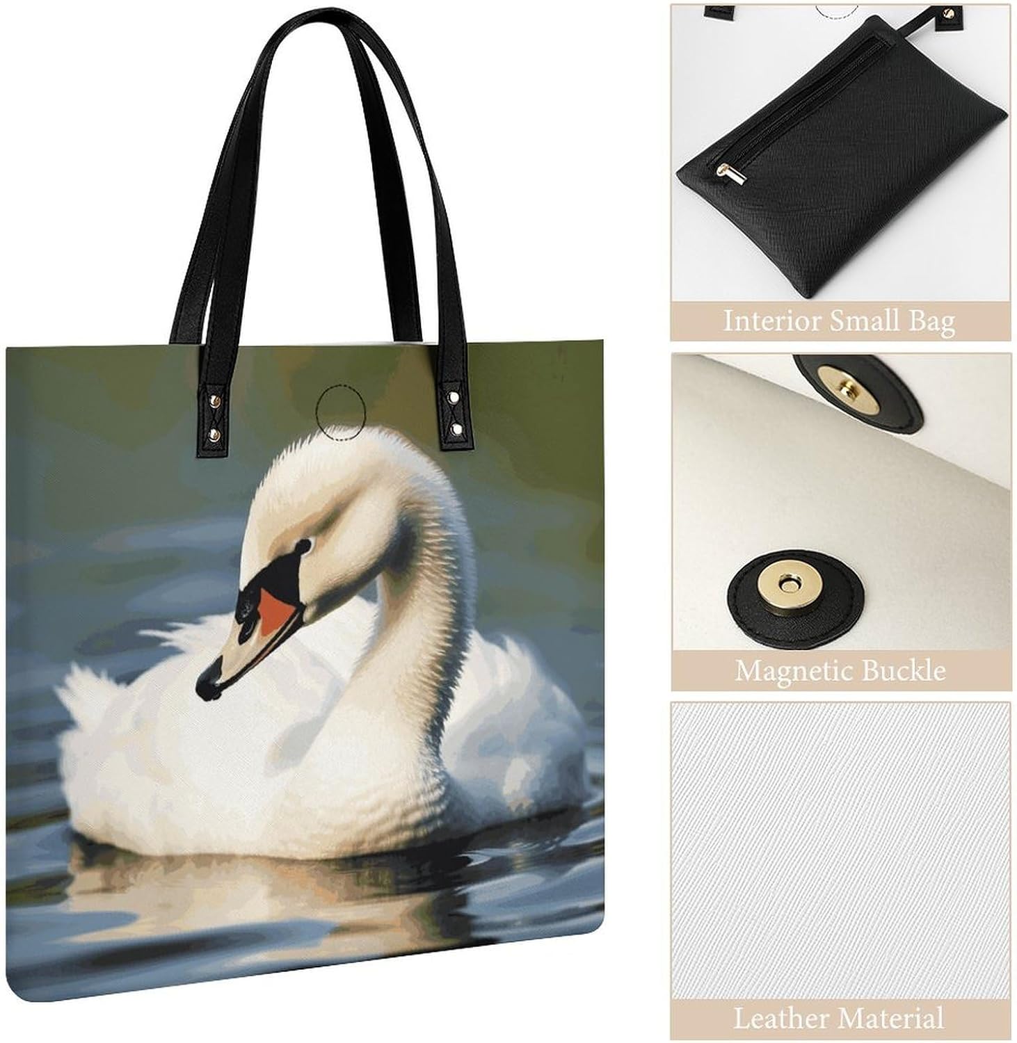 Cute Little Swan Handbags Large Capacity, Tote Bag Stylish Slouchy, Shoulder Bags for Work Beach Travel And Shopping Grocery.