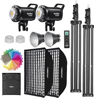 Godox SL60II-D LED Video Light Kit 2Pack Continuous light Set, Square Grid Softbox,Light Stand, Remote Control & Honeycomb Grid for Studio Video Recording, Filming, Podcast (2PCS)