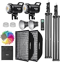 Godox SL60II-D LED Video Light Kit 2Pack Continuous Light Set, Square Grid Softbox,Light Stand, Remote Control & Honeycomb Grid for Studio Video Recording, Filming, Podcast (2PCS)