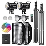 Godox SL60II-D LED Video Light Kit 2Pack Continuous Light Set, Square Grid Softbox,Light Stand, Remote Control & Honeycomb Grid for Studio Video Recording, Filming, Podcast (2PCS)