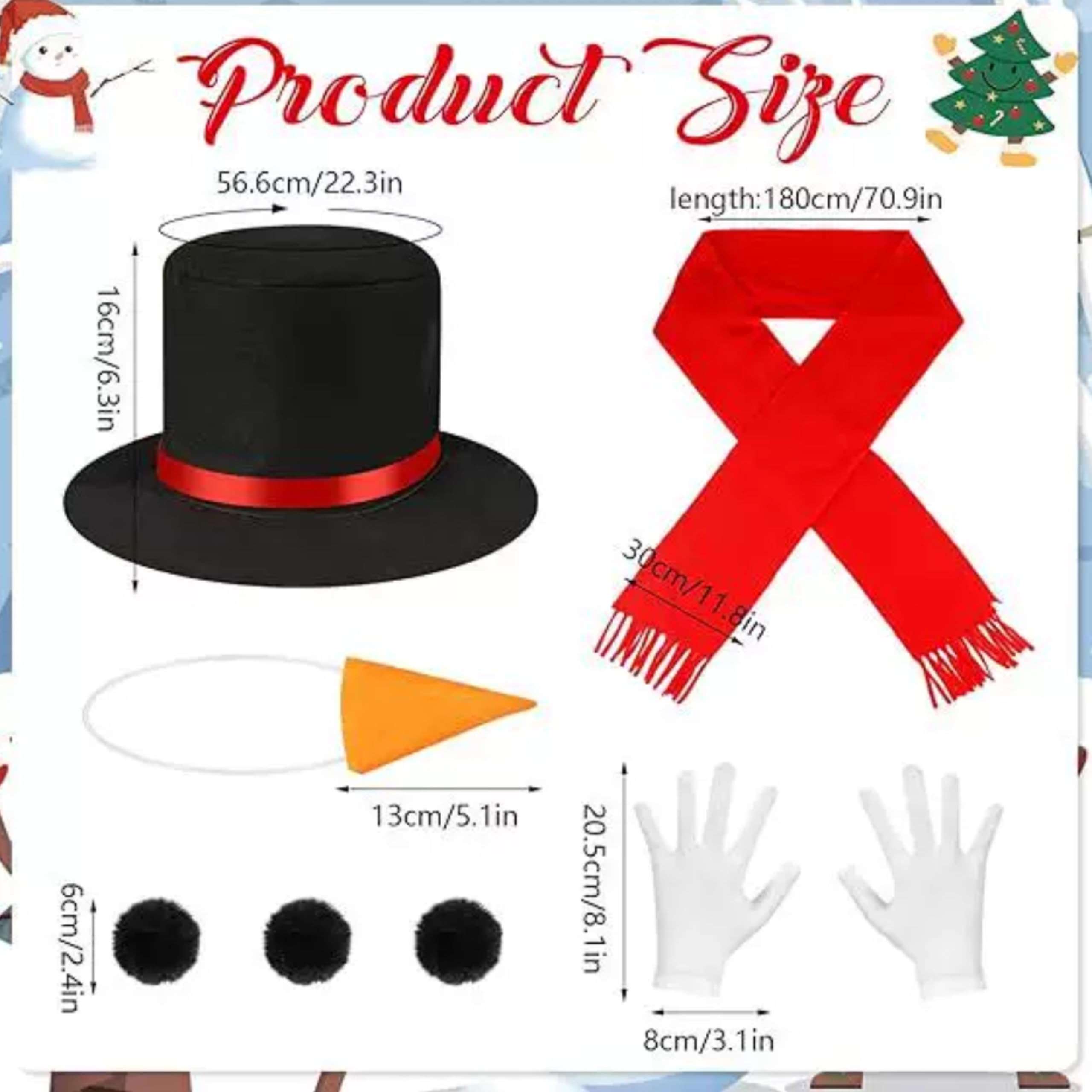 eBoutik - Retro Style 80s Costume Accessories Set - Realistic Fancy Dress Halloween Costumes For Adults (Snowman) - Image 2