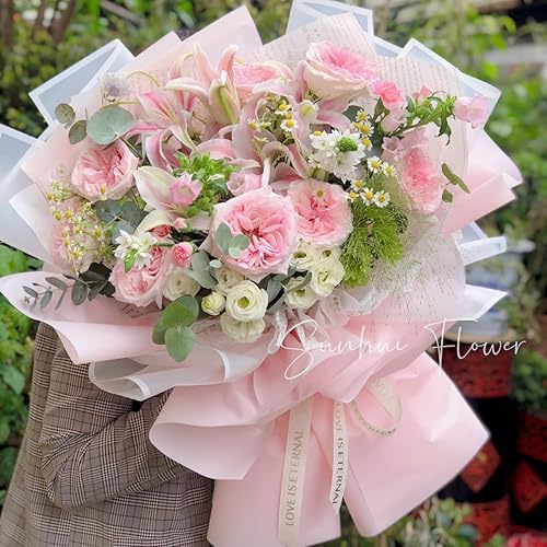 Miniatura 5 de ZORRITA 20 hojas de papel de regalo de ramo de flores, papel de regalo floral impermeable con cintas para suministros de floristería, 22.8 x 22.8