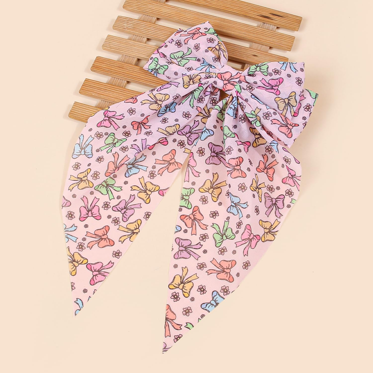 XIMA 5pcs Large Chiffon Hair Bow Barrettes, Women's Hair Accessories with Long Tail (5pcs Butterfly Bows clip)
