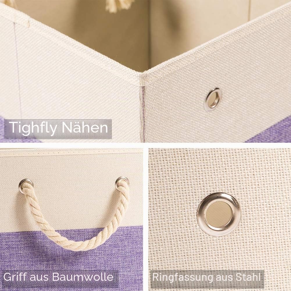 PRANDOM Aufbewahrungsbox Groß,33x33x33cm,Aufbewahrungskörbe,Kallax Boxen, Faltbare RegalkorbSchublade mit Baumwollgriffen Organizer für Regale,4-stück,Lila