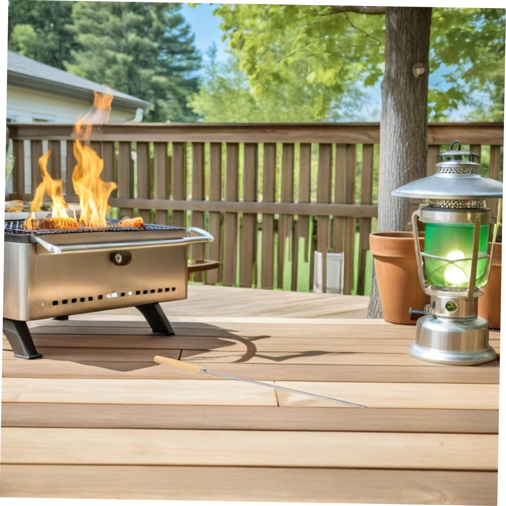 Brochetas Planas para Barbacoa, Juego de 30 Piezas, Acero Inoxidable | Mango de Madera Beige, 33cm de Largo, Uso para Pollo y Carne, Construcción Estable y Limpieza Sencilla