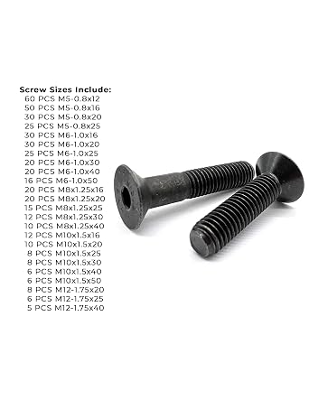Metric 12.9 Flat Socket Head Cap Screws Black Oxide Assortment - 453 Pieces